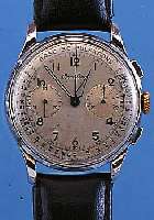 BREITLING ARMBANDCHRONOGRAPH, REF.-NR. 1190,SCHWEIZ UM 1950, METALL VERCHR., EDELST.-BODENU. GLASR. GEDR., ORIG.-BLATT FL., 30-MIN.- ...