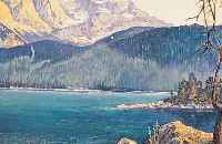 JACOB, FELIX, DEUTSCHER MALER DER 1. HäLFTE 20. JH., INSEL IM GEBIRGSSEE, ÖL/LWD, LWD LEICHT LöCHRIG, RE. U. SIGN. UND BEZ. GRAINAU, ...