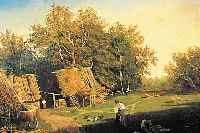 URBANEK, Z., WOHL TCHECHICHER MALER DES FRüHEN20. JH., LANDSCHAFT MIT BAUERNKATEN, BäUERINUND FEDERVIEH, ÖL/LWD, RE. U. SIGN., CA. 48 X 68 CM, R.