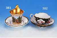 TASSE MIT UNTERTASSE, MEISSEN, UM 1880/90, PORZELLAN, SCHWARZGRUNDIG, INNEN WEIß, MIT FELS UND VOGELDEKOR, GOLDSTAFFAGE, H. 6CM, HENKEL ...