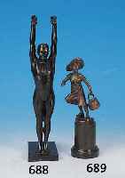 SKULPTUR, WOHL DEUTSCH, UM 1900, METALLGUß BRONZIERT, H. 26.5 CM, SCHWIMMER, ANEINER HAND DIE FINGER ABGEBROCHEN