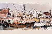 PALLASCH, GERHARD, VIER ARBEITEN: KOLORIERTE LITHOGRAPHIE, HAFEN-ANSICHT, CA. 9 X 20,5 CM; DON QUICHOTTE UND SANCHO ...