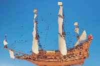 MODELLSCHIFF, SAN FELIPE 1690, 20. JH., HOLZ UND LEINEN, 54 X 75 X 18 CM