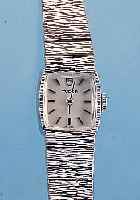 TUDOR DAMENARMBANDUHR, REF.-NR. 9553, SCHWEIZ UM 1964, METALL RODH., EDELST.-BODEN GEDR., VERS. KONTRASTZIFFERBL., FORMANKERW. VON FEF KAL. ...