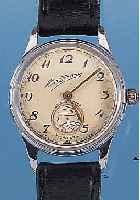 SPUTNIK HERRENARMBANDUHR, SOWJETUNION UM 1959, METALL HART VERCHR., EDELST.-BODEN M. BAJONETTEVERSCHL., WASSERGESCH., VERS. ORIG.- BLATT, ...