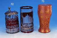 JUGENDSTILVASE, WOHL BAYRISCHER WALD, UM 1902/05, ROTES GLAS MIT BLUMENMALEREI, LEICHT BER., H. 17 CM