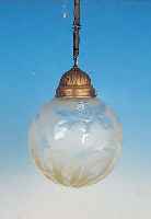 DECKENLAMPE, WOHL ÖSTERREICH, UM 1900, FARBLOSES GLAS, GEäTZT, BLUMENDEKOR, MESSINGMONTUR, FUNKTION NICHT GEPRüFT L. 74 CM