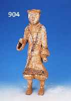 SKULPTUR, CHINA, HAN-DYNASTIE, CA. 1.JAHRHUNDERT, TON, BEMALT, H.45 CM, SCHWERT UND ZEICHEN FEHLEN