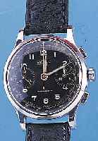 ANGELUS ARMBANDCHRONOGRAPH, REF.-NR. 196688,SCHWEIZ UM 1942, EDELST., BODEN U. GLASR. GE- DR., 45-MIN.-STOPPZäHLER, SCHW. KONTRASTZIF- FERBL., ...