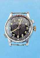 HELVETIA ARMBANDCHRONOGRAPH, STOP, REF.-NR. 602, SCHWEIZ UM 1935, METALL VERCHR., EDELST.-BODEN U. GLASR. GEDR., ORIG.-BLATT, ALTE ORIG.LEUCHTFARBE ...