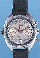 POLJOT ARMBANDCHRONOGRAPH, SOWJETUNION UM 1978, METALL HARTVERCHR., EDELST.-SCHR.-BODEN,2. ZEIT ZU KOORDINIEREN DURCH ZIFFERBL.-AUßEN-KRANZ, 12ER ...