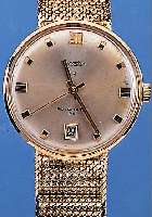 RHODOS HERRENGOLDBANDUHR AUTOMATIK, SCHWEIZ UM 1965, GG 585/000-GEH. INCL. GG-FLECHTBAND, ORIG.-ZUSTAND, BLATT L. FL., 25 ST., ZENTRAL- ROTOR, ...