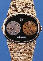 WITTNAUER 2-ZEITZONEN-ARMBANDUHR, REF.-NR. 5026-5K, SCHWEIZ/USA UM 1964, METALL HARTVER- G., INCL. METALLBAND, EDELST.-BODEN GEDR., 2 VONEINANDER ...