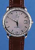OMEGA HERRENARMBANDUHR CHRONOMETER, REF.- NR. 168-1050, SCHWEIZ UM 1985, EDELST. POL., SAPHIRFLACHGL., VERS. BLATT, DATUM-SCHNELL- KORREKTUR, ...