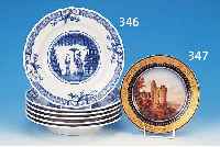 TELLER, PARIS, UM 1900, PORZELLAN, CHATEAU DE MONTREUIL-BELLAY,KOBALTBLAUER RAND,SCHöNE BEMALUNG, GOLDSTAFFAGE, D. 20.5 CM