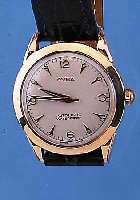 CYMA HERRENARMBANDUHR AUTOMATIK, REF.-NR. 71220-6, SCHWEIZ UM 1952, METALL M. GG-AUFL., EDELST.-SCHR.-BODEN, LEDERB. M. DOPPELTER ...