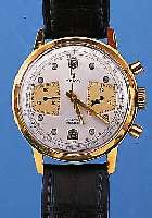 YEMA ARMBANDCHRONOGRAPH, REF.-NR. 491242, SCHWEIZ UM 1966, METALL HARTVERG., EDELST.- BODEN GESCHR., 45-MIN.-STOPPZäHLER, TACHYME- ...