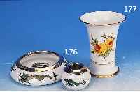 ASCHENBECHER UND STREICHHOLZST, MEISSEN, 1924 - 33, PORZELLAN, D. 14 CM BZW. H. 5 CM, 800ER SILBERMONTUREN, GRüNER DRACHENDEKOR