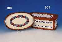 BROTKASTEN, DEUTSCH, UM 1920/30, STEINGUT, BLAUER DEKOR, BUCHERAHMEN, L. HAARRISSIG, 15 X 46 X 27 CM