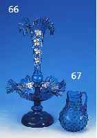 ZIERSCHALE, DEUTSCH, UM 1890/1900, BLAUES GLAS, EMAILMALEREI, H. 36 CM