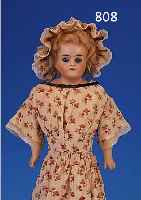 PORZELLANKOPFPUPPE, ALT BECH & GOTTSCHALCK, UM 1880, LEDERKöRPER, H. 42 CM, BRUSTKOPF, PORZ.ARME, ORIG. PERüCKE, PAPERWEIGHTAUGEN, MODELLNR. ...
