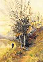 TIELENS, ALEXANDRE, *1868 BRüSSEL - 1959, BELGISCHER IMPRESSIONIST, HIER: FLUSSUFER IN DER MORGENSONNE, ÖL/MALKARTON, SIGN., 35 X 25 CM, R.