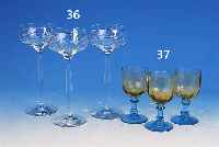 SECHS JUGENSTILGLäSER, THERESIENTHAL, UM 1902-06, FARBLOSES GLAS, ABSTRAKT FLORALER DEKOR,GESCHNITTEN UND GEäTZT, H. 21 CM, 1 X MIN. AM RAND BEST.