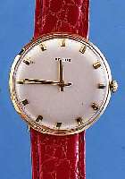 FELSUS HERRENARMBANDUHR, SCHWEIZ/DEUTSCH- LAND UM 1963, GG 585/000, GLASR. GEDR. (GEPR.,NICHT PUNZ.), FLACHE GESAMTAUSF., VERS. BLATT,AUFGES. ...
