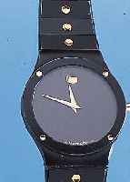 MOVADO HERRENARMBANDUHR MUSEUMS WATCH, REF.-NR. 86-42-876NV81, SCHWEIZ UM 1988, EDELST.- GEH. U. BAND SCHW. MATT., BODEN GEDR., MINE- RALFLACHGL., ...