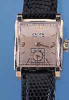 GRUEN HERRENARMBANDUHR VERITHIN, REF.-NR. 530/430, SCHWEIZ/USA UM 1950, GG 585/000, CARREE-FORM M. AUFGES. BANDANST., KONKAVGL., BODEN GEDR., ...