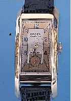 GRUEN CURVEX HERRENARMBANDUHR PRECISION, REF.-NR. 501-324, SCHWEIZ/USA UM 1938, METALL M. GG-AUFLAGE, EDELST.-BODEN GEDR., GEZ. RECT.-FORM ...