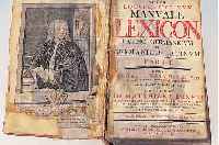 LEXIKON: NOVUM LOCUPLETISSIMUM MANUALE LEXICON LATINO-GERMANICUM ET GERMANICUM- LATINUM, BIERWIRTH MAGDEBURG 1749, VORSATZ- BLATT ...