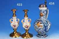 ZINNDECKELKANNE, VILLEROY & BOCH METTLACH, 30ER JAHRE, STEINGUT, H. CA. 30 CM, REICH BEMALT