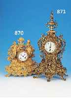 TISCHUHR, FRANKREICH, UM 1880, VERZIERTER MESSINGGUß IM ROKOKOSTIL GLASDECKELVORN MESSINGDECKEL HINTEN, BEIGEFARBENES ...