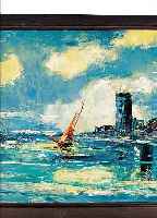 LAUTH, ROBERT, GEB. 1898 LUDWIGSHAFEN, KüSTENANSICHT MIT SEGELBOOTEN, ÖL/LWD, RE.U. SIGN., CA. 30,5 X 60,5 CM, R.