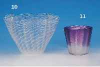 TASCHENTUCHVASE, VENINI, MURANO, 60/70ER JAHRE, FARBLOSES GLAS, H. 19 CM, D. 29 CM, WEIßE EINSCHMELZUNGEN, BLAUER UMLAUFENDE ...