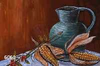 Krinner, Michaela, geb. 1915 WaldmÜnchen, MeisterschÜlerin Oskar Kokoschkas, hier: Stilleben mit Krug, Mais und Beeren, Aquarell und Gouache auf ...