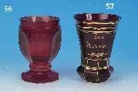 ANDENKENGLAS, BöHMEN, UM 1870/80, RUBINGLAS, GOLDBEMALUNG, H. 13 CM, MIN. ALTERSSPUREN