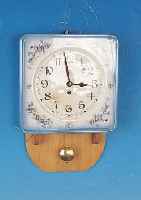 WANDUHR, MAX ROESLER, 30ER JAHRE, STEINGUT, VERGIßMEINICHTDEKOR, SKEL. MESSING- PLATINENWERK, HAKENGANG, FEDERHAUS, MARKE PFEILKREUZ, ...