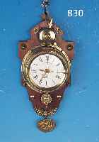 WANDUHR, MIT WECKER FRANKREICH, UM 1900, AUF HOLZ MONTIERT, MESSINGMONTUREN, EMAILZIF- FERBLATT (BESCH.), WECKERHILFSZEIGER, AUFZUG PER ...