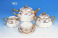 TEESERVICE, LIMOGES, J. POUYAT, UM 1900, PORZELLAN, BEST. AUS 12 TASSEN MIT UNTER- TASSEN, ZUCKERDOSE (DECKEL GEKLEBT), KANNE, ...