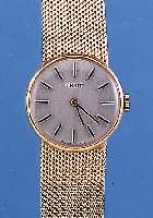 TISSOT DAMENGOLDBANDUHR, REF.-NR. 6307, SCHWEIZ UM 1973, GG 585/000-RUNDGEH. INCL. FLECHTBAND, VERS. BLATT, BODEN GEDR., FORM- ANKERW., ...