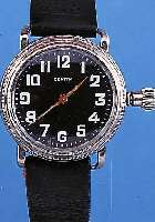 ZENITH FLIEGERARMBANDUHR, SCHWEIZ UM 1937, NICKEL, BODEN U. GLASR. GESCHR., EMAIL-KON- TRASTZIFFERBL. FEIN HAARR., M. LUPE ERKENNB., DREHLüNETTE ...