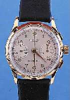 ORATOR ARMBANDCHRONOGRAPH, REF.-NR. 1660, SCHWEIZ UM 1948, GG 585/000, BODEN U. GLASR. GEDR., VERS. ORIG.-BLATT, ALTERSBED. L. FL., ...