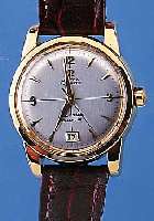 OMEGA HERRENARMBANDUHR SEAMASTER-CALENDAR, REF.-NR. 2757-2-SC, SCHWEIZ UM 1953, EDELST., GG-HAUBE, BODEN U. GLASR. GEDR., VERS. BLATT, AUFGEL. ...