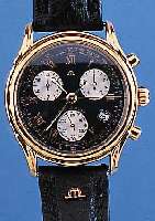 MAURICE LACROIX ARMBANDCHRONOGRAPH, REF.-NR.04663/20306, SCHWEIZ UM 1996, METALL HART VER-G., EDELST.-SCHR.-BODEN, BOMB. MINERALGL., ...