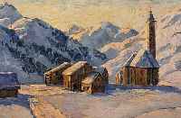 UNBEKANNTER MALER DER 20ER JAHRE, VER- SCHNEITES DORF IM GEBIRGE, ÖL/LWD, LI. U. SIGN: C. SCHNEIDER ODER C. SCHRADER, CA. 36 X 42 CM, ...