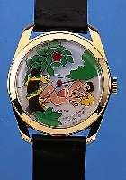 EROTICWATCH ADAM & EVE (GARDEN OF EDEN), COPYRIGHT 1975, EINDEUT. BEWEGL. EROTISCHE SZENE, METALL VERG., BODEN VERCHR., GEDR., SCHWEIZER ...