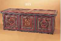 TRUHE, PFALZ, UM 1830-40, WEICHHOLZ BUNT GEFASST, FASSUNG LEICHT AUFGEFRISCHT, CA. 60 X 164 X 69 CM