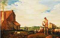 COPTIFIELD, J. O. ä., KüNSTLER DES 19. JH., JUNGE BAUERNFAMILIE MIT DEM VIEH VOR DEM HOF. ÖL/HOLZ, SIGN., 23 X 33 CM, R.